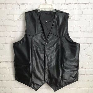 Black Leather Vest Mens L Snap Front Welt Pockets